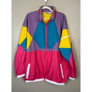 Vintage Colorblock Windbreaker Jacket XL 80s 90s Retro Bold Streetwear